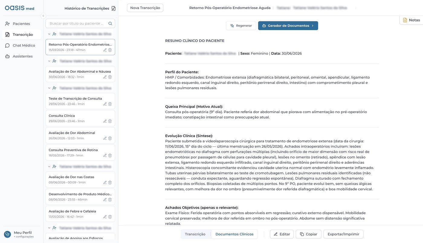 Oasis Med — plataforma de inteligência clínica